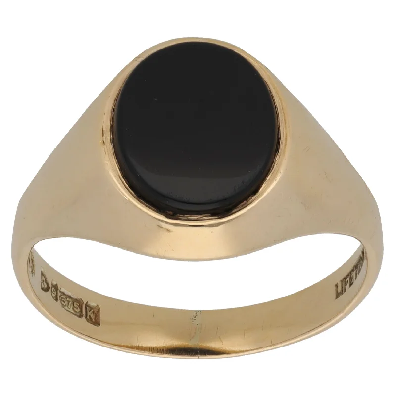 Smooth letter rings-9ct Gold Onyx Signet Ring Size T