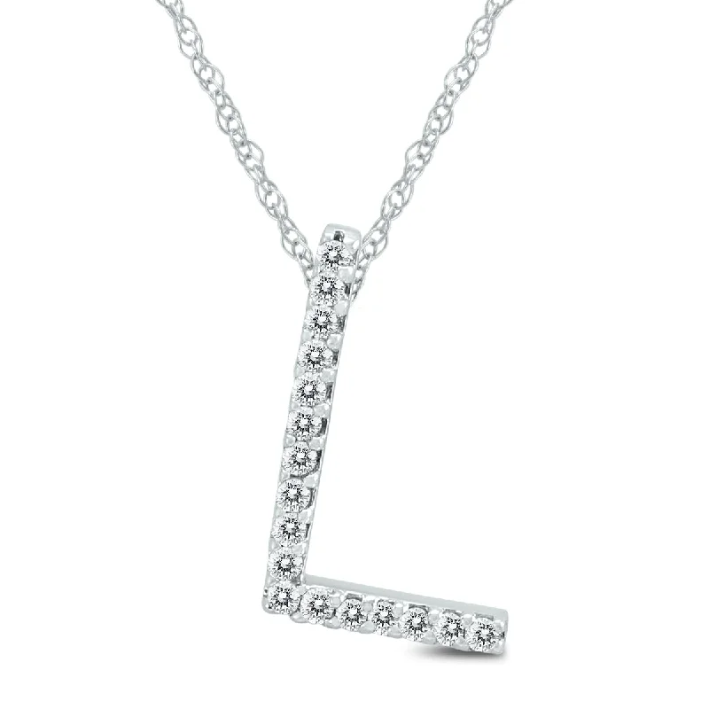 Cultured pearl necklaces-1/10 Carat Tw L Initial Diamond Pendant Necklace In 10K White Gold With Adjustable Chain