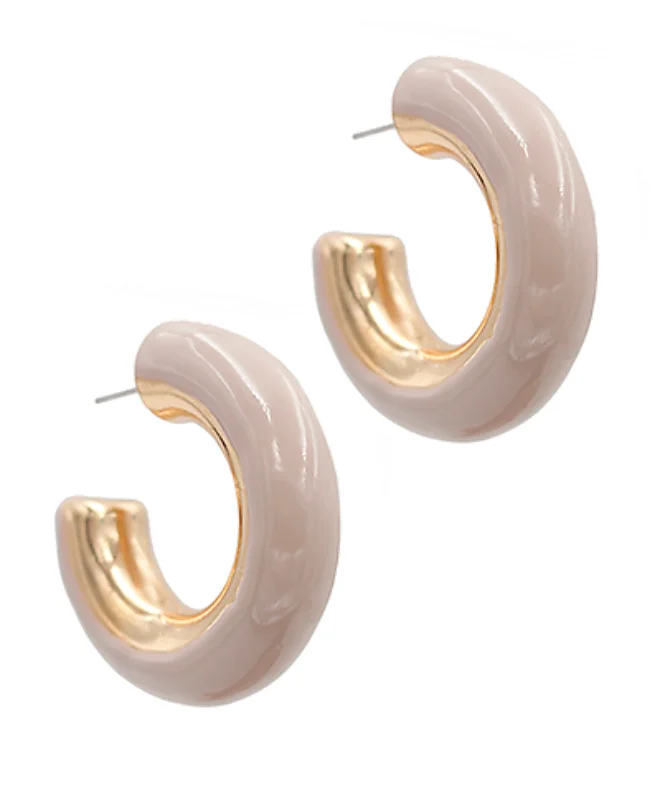 Multi-drop earrings-Chunky Enamel Taupe Hoop Earrings