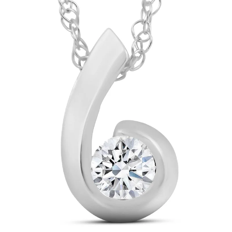 Cultured pearl necklaces-1/4CT Diamond Round Solitaire Pendant & Necklace 14k White Gold