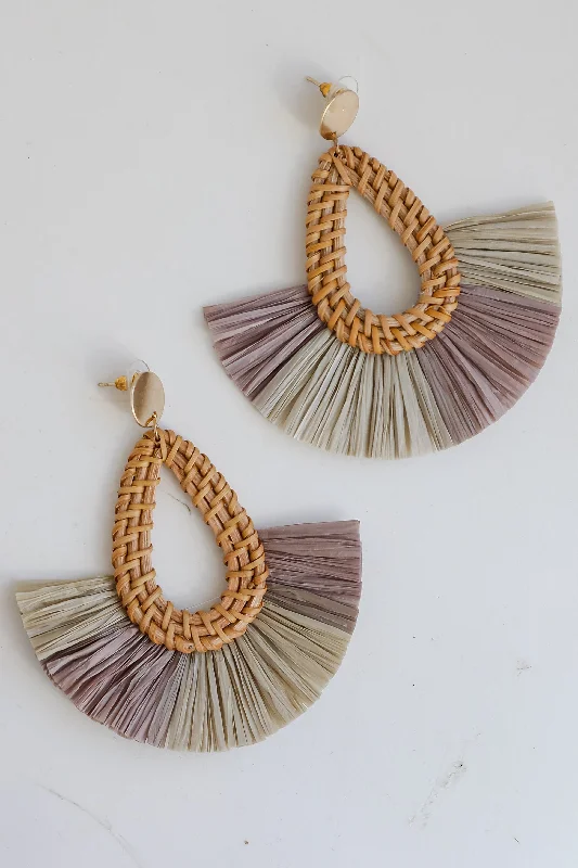 Thin cord earrings-FINAL SALE - Lennon Grey Straw Fringe Statement Earrings