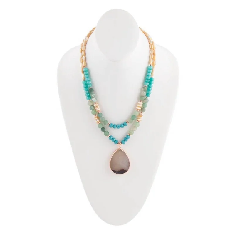 Bloom design necklaces-Women's Sea Mother Necklace In Turquoise