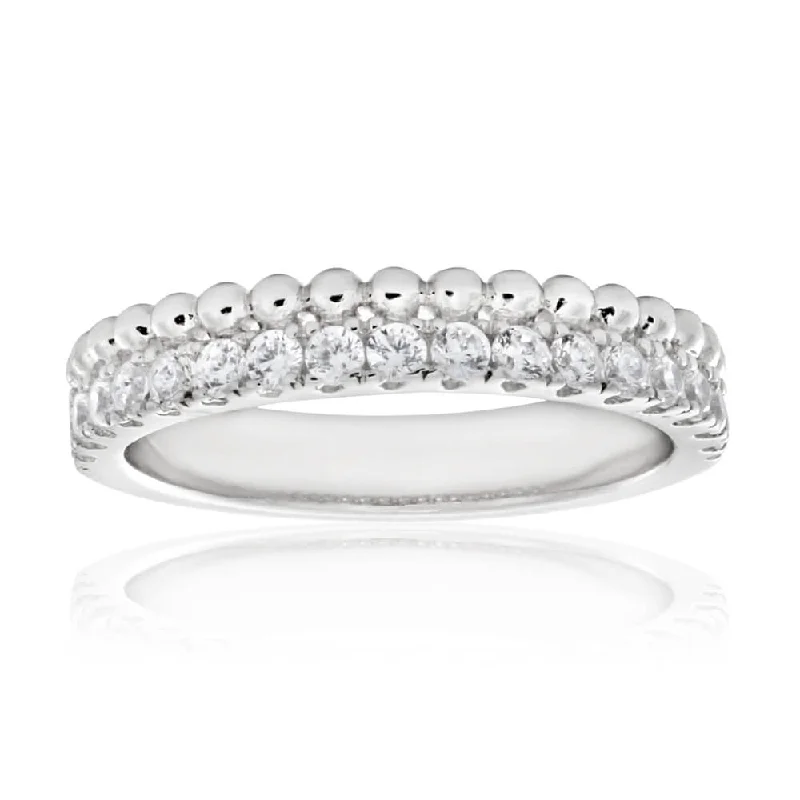 Multi-stone rings-Sterling Silver Rhodium Plated Fancy Cubic Zirconia Channel Set Ring