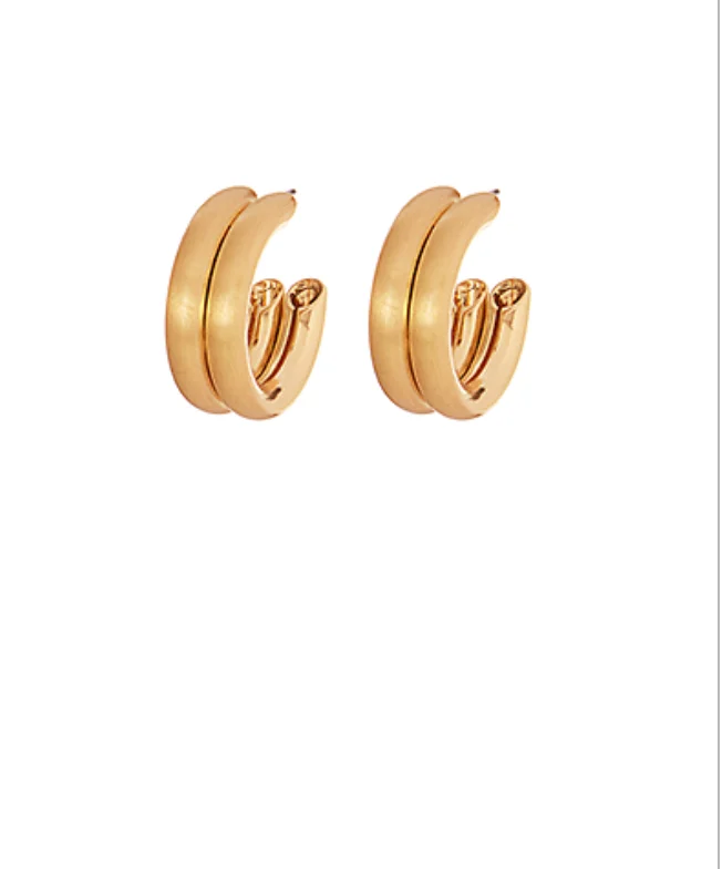 Shiny silver earrings-Double Line Gold Hoop Earrings