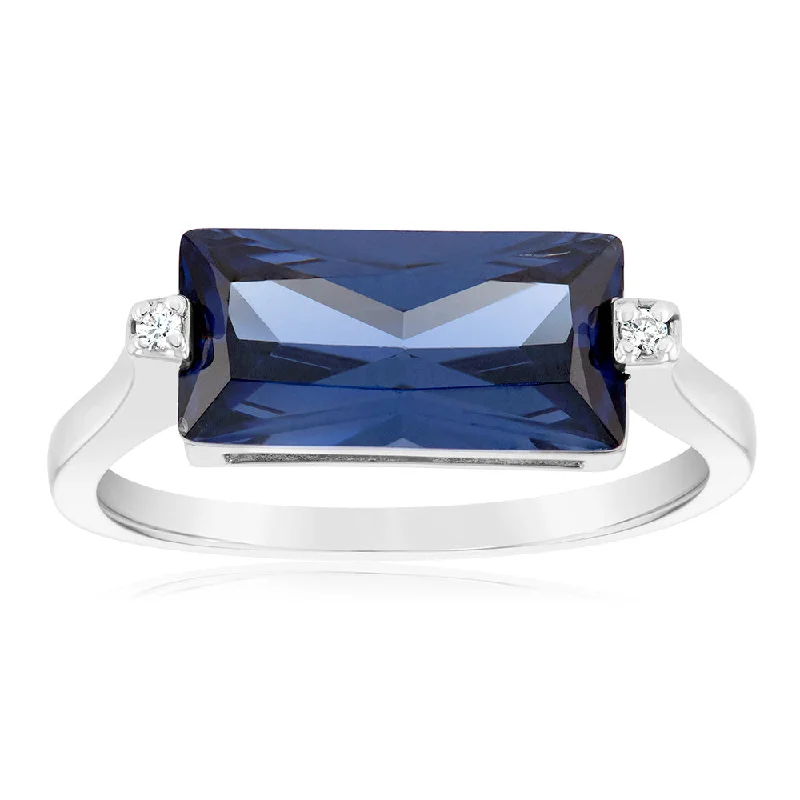 Half crescent rings-Sterling Silver Tanzanite Colour Rectangular Zirconia Ring