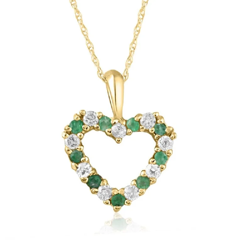 Bead strand necklaces-1/2ct Emerald & Diamond Heart Pendant Solid 14K White, Yellow, or Rose Gold 1/2"