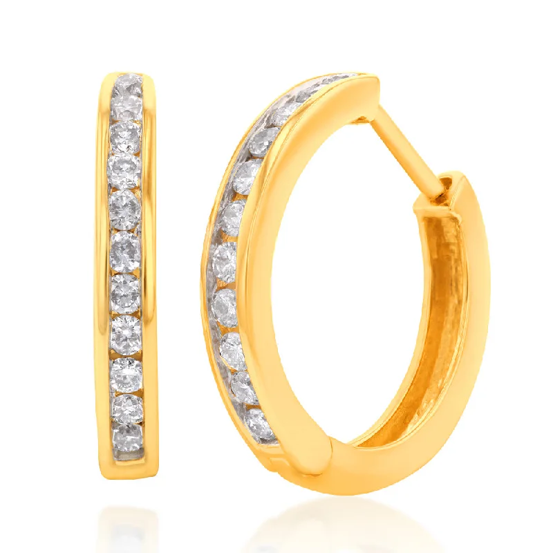 Moon birthstone rings-Luminesce Lab Grown 1/2 Carat Diamond Hoop Earring in 9ct Yellow Gold