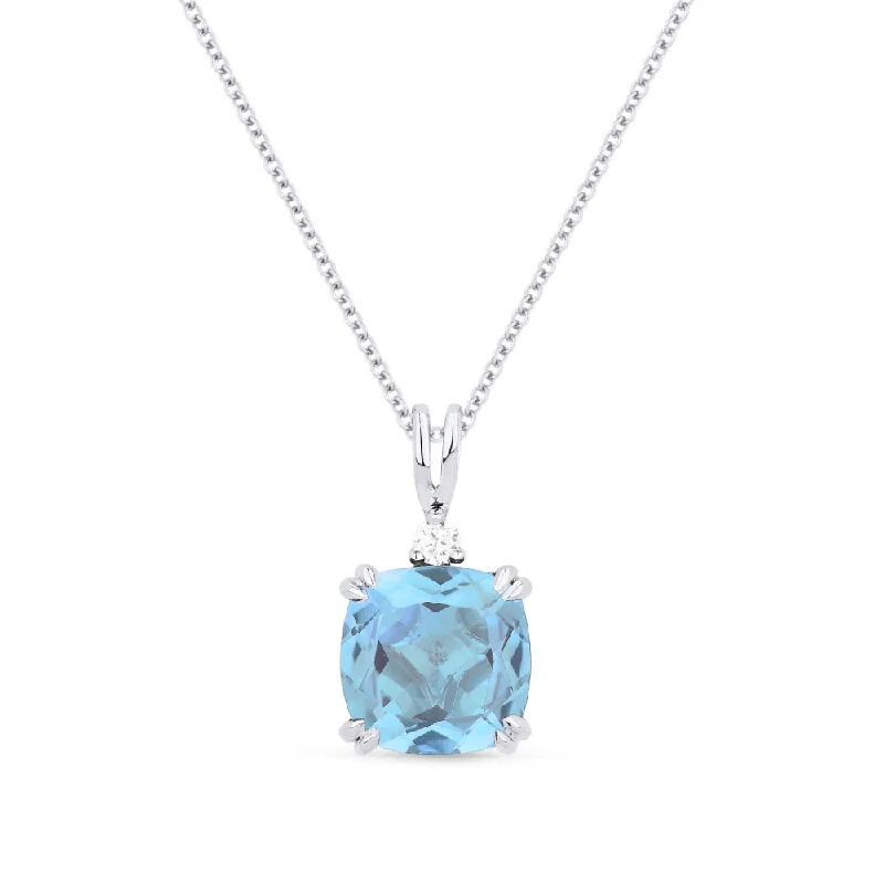 Vivid druzy necklaces-2.05Ct Swiss Blue Topaz 16"pendant Necklace In 14K White Gold