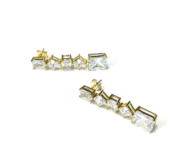 Thin heart earrings-Kristina Emerald & Square Ladder Statement earring