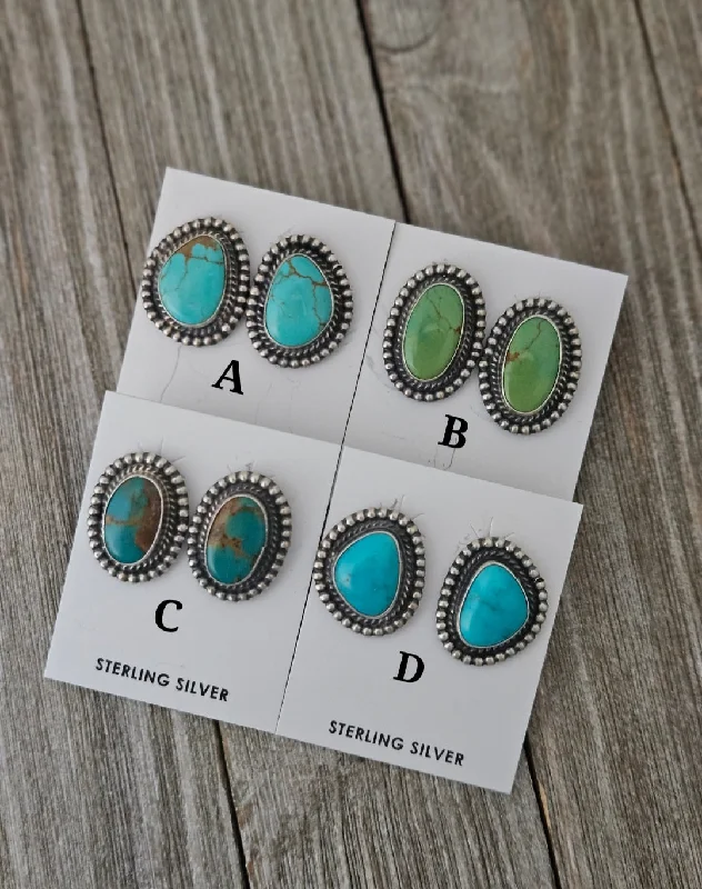 Edwardian style earrings-Stamped Sterling Silver Turquoise Ball Trim Earrings