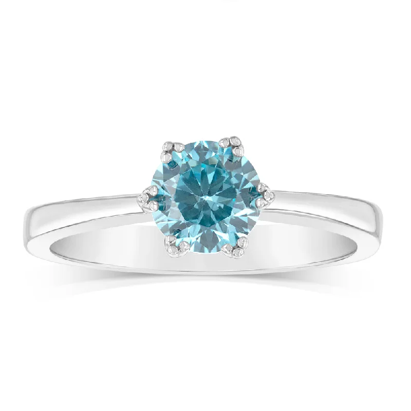 Pure form rings-Sterling Silver Sky Blue Cubic Zirconia 6 Claw Ring