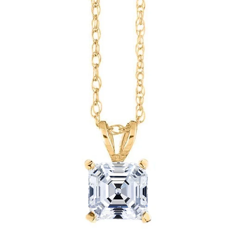 Soft stretch necklaces-2 CT Asscher Cut Solitaire Pendant Necklace in 14k White, Yellow, or Rose Gold