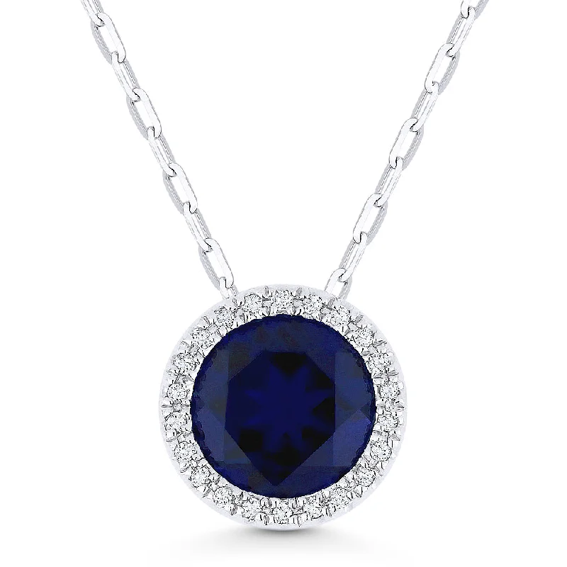 Tide wave necklaces-1.75Ct Sapphire 16"pendant Necklace In 14K White Gold