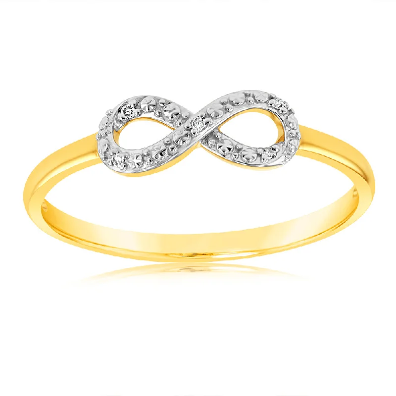 Bright star rings-9ct Yellow Gold Diamond Infinity Ring with 5 Brilliant Diamonds