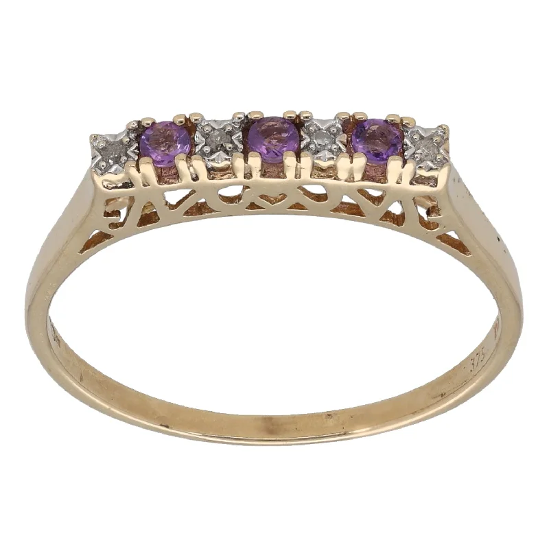 Turquoise inlay rings-9ct Gold Amethyst & 0.02ct Diamond Half Eternity Ring Size V