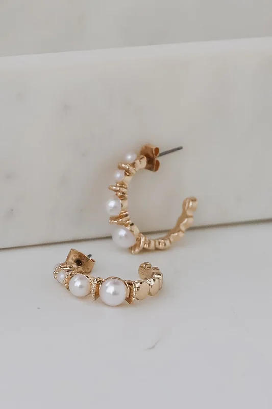 Thick hoop earrings-Sienna Gold Pearl Hoop Earrings