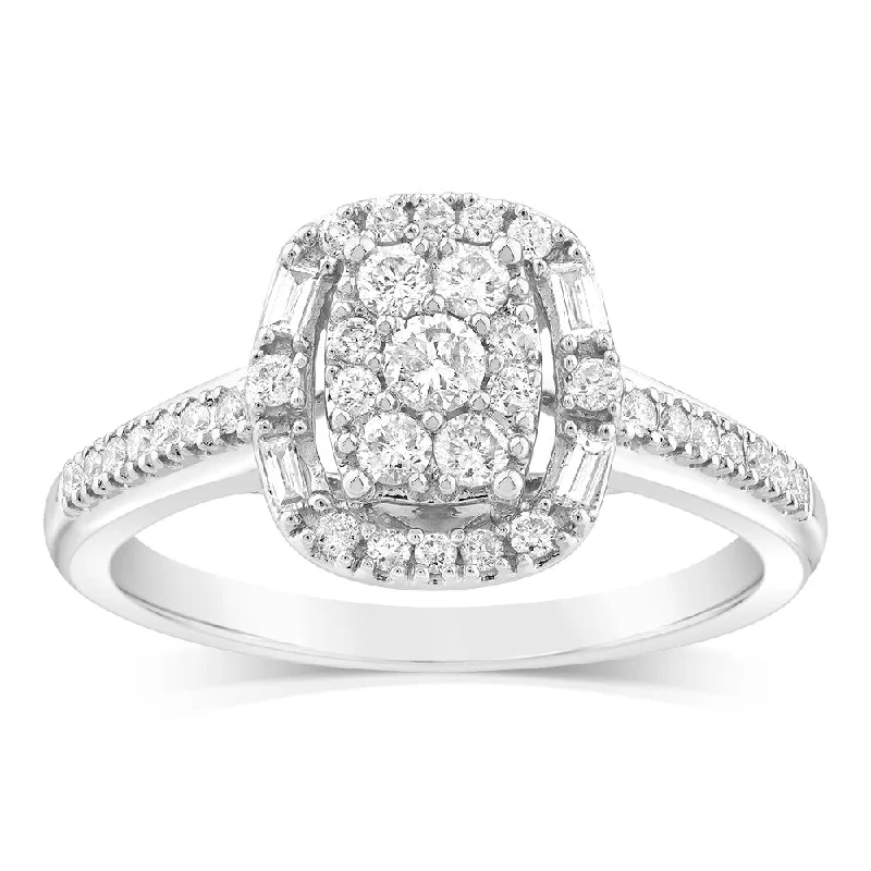 Heavy stone rings-9ct White Gold Cushion Shaped Ring in 0.40 Carat Natural Diamonds