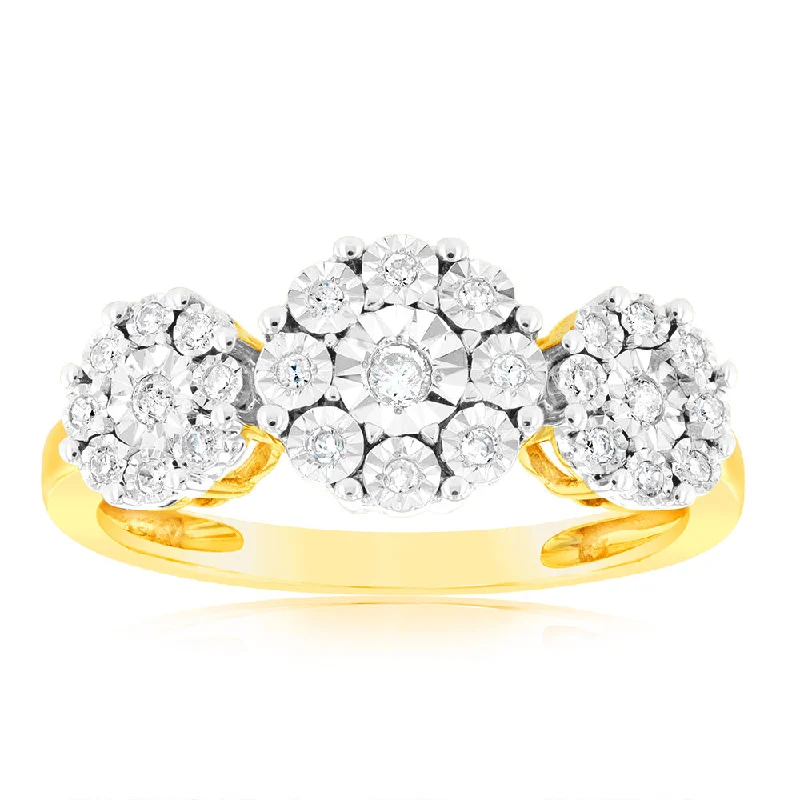 Thin cord rings-1/10 Carat Diamond Trilogy Ring in 9ct Yellow Gold