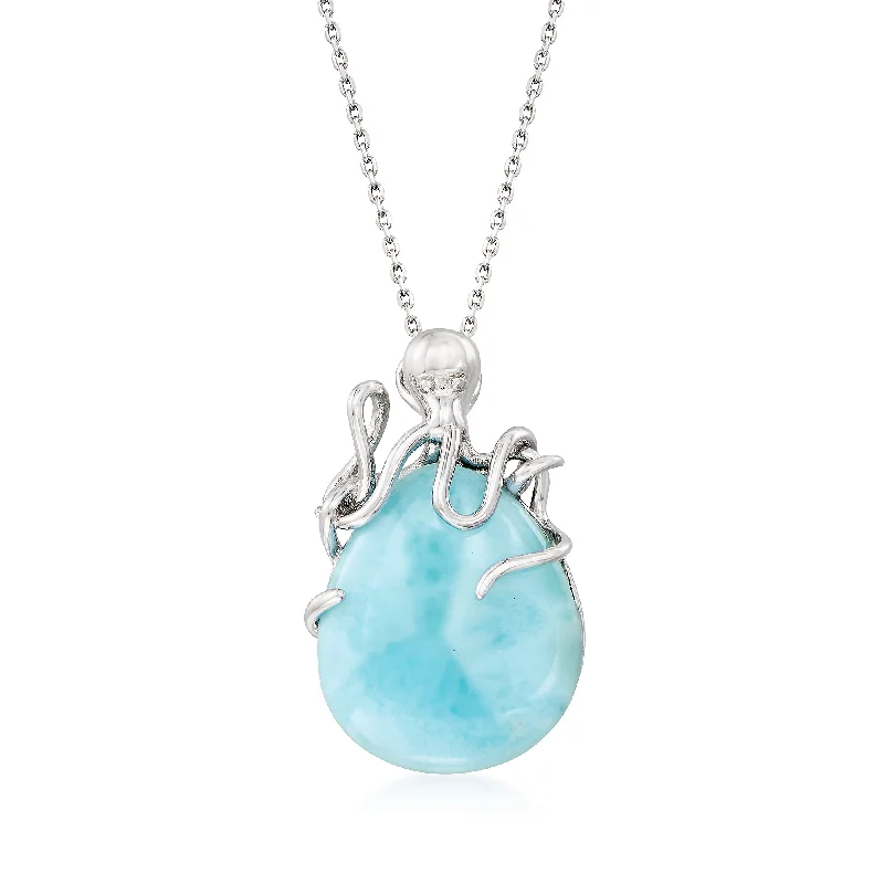 Timeless locket necklaces-Ross-Simons Larimar Octopus Pendant Necklace in Sterling Silver