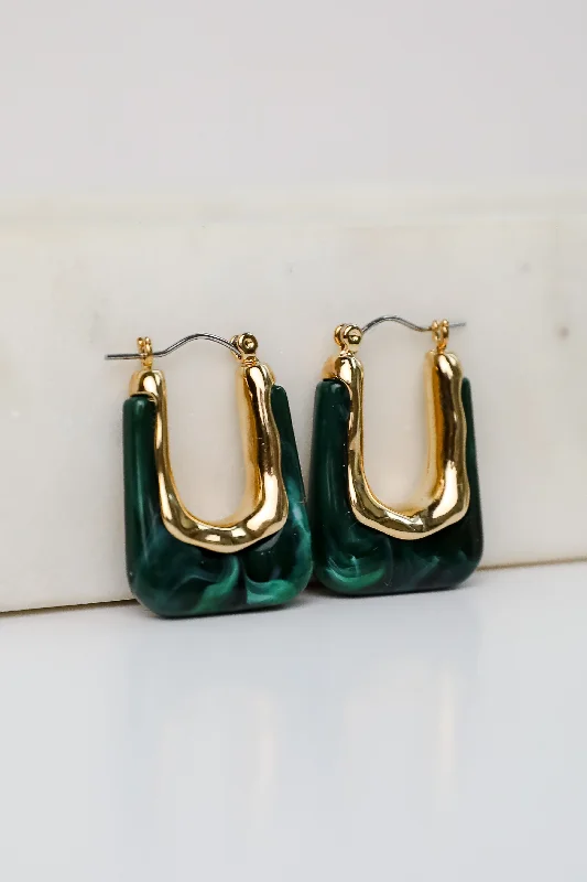 Clear bead earrings-Tessa Green Acrylic Square Hoop Earrings