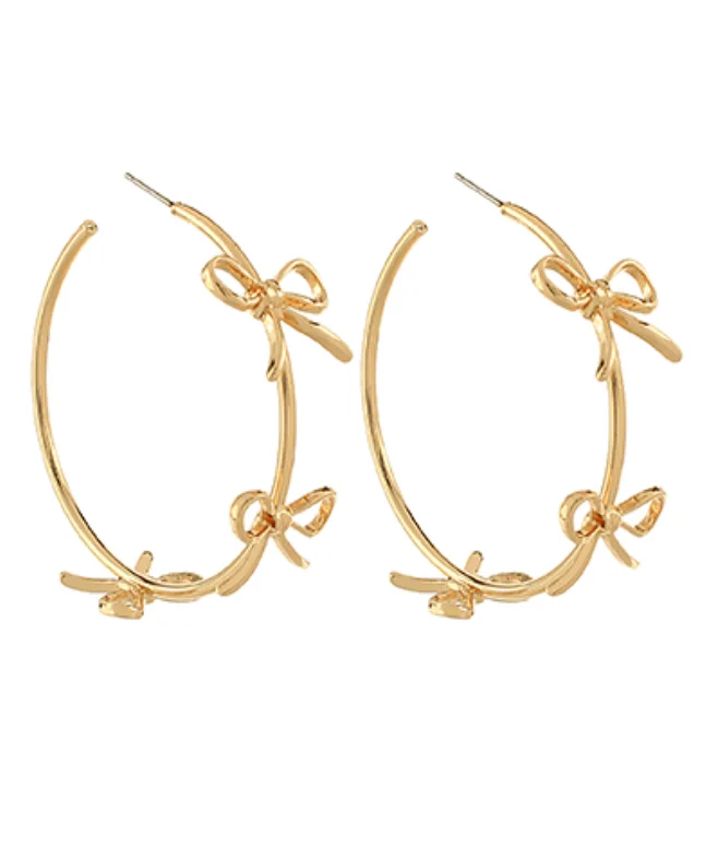 Pure stud earrings-Bow Gold Hoop Earrings