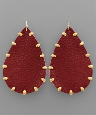 Half crescent earrings-Studded Burgundy Teardrop Earrings