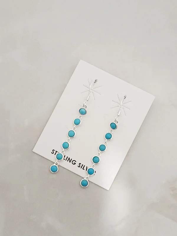 Bead-twisted earrings-Sterling Silver Turquoise 6 Stone Drop Dangle Earrings