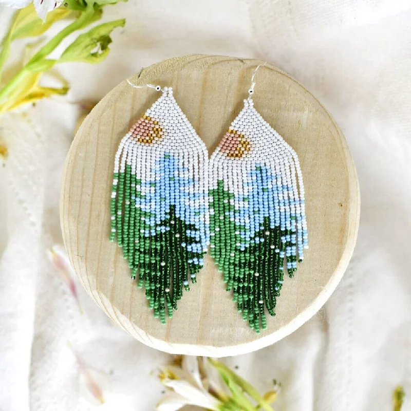 Slim rose earrings-Forest Mist