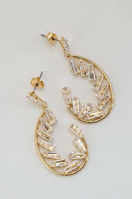 Gatsby earrings-FINAL SALE - Wren Gold Rhinestone Oval Earrings