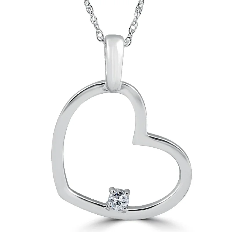 Twig weave necklaces-Solitaire Diamond Heart Shape Pendant Necklace in White, Yellow, or Rose Gold