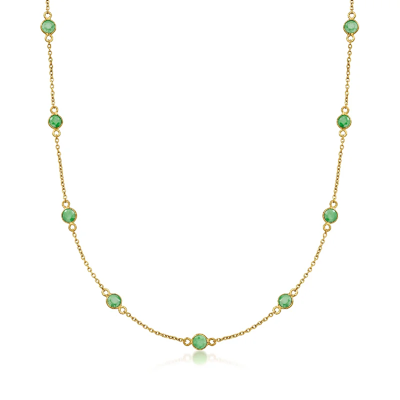 Multi-layer necklaces-Ross-Simons Emerald Station Necklace in 18kt Gold Over Sterling