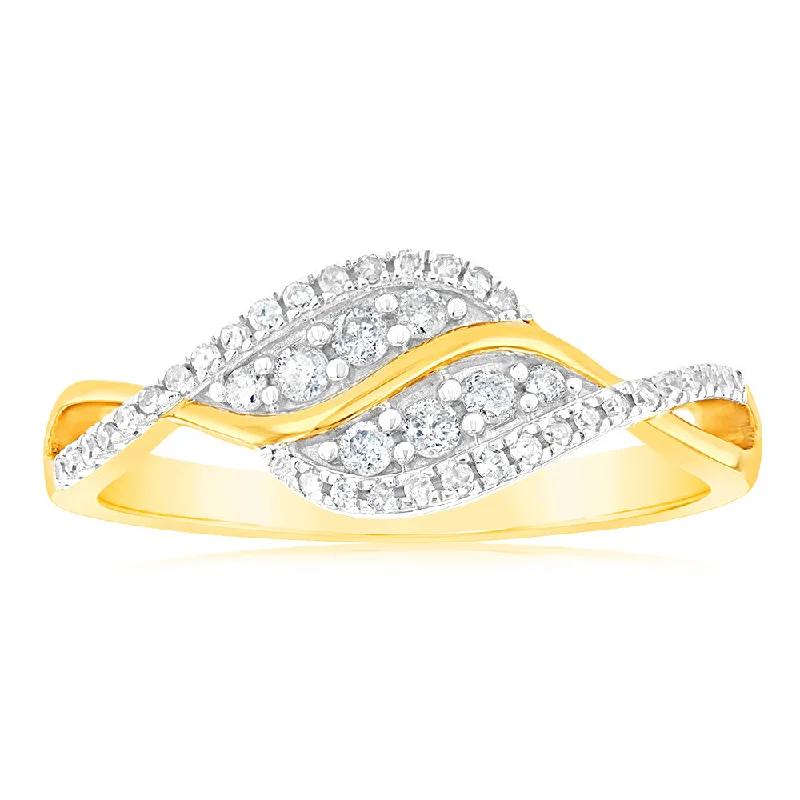 Wide stone rings-1/4 Carat Diamond Swirl Ring in 9ct Yellow Gold