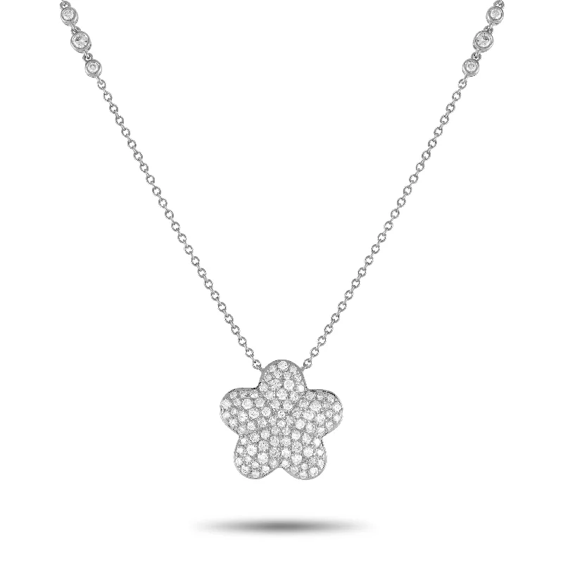 Tide wave necklaces-LB Exclusive 18K White Gold 1.25ct Diamond Pendant Necklace ANK-19702