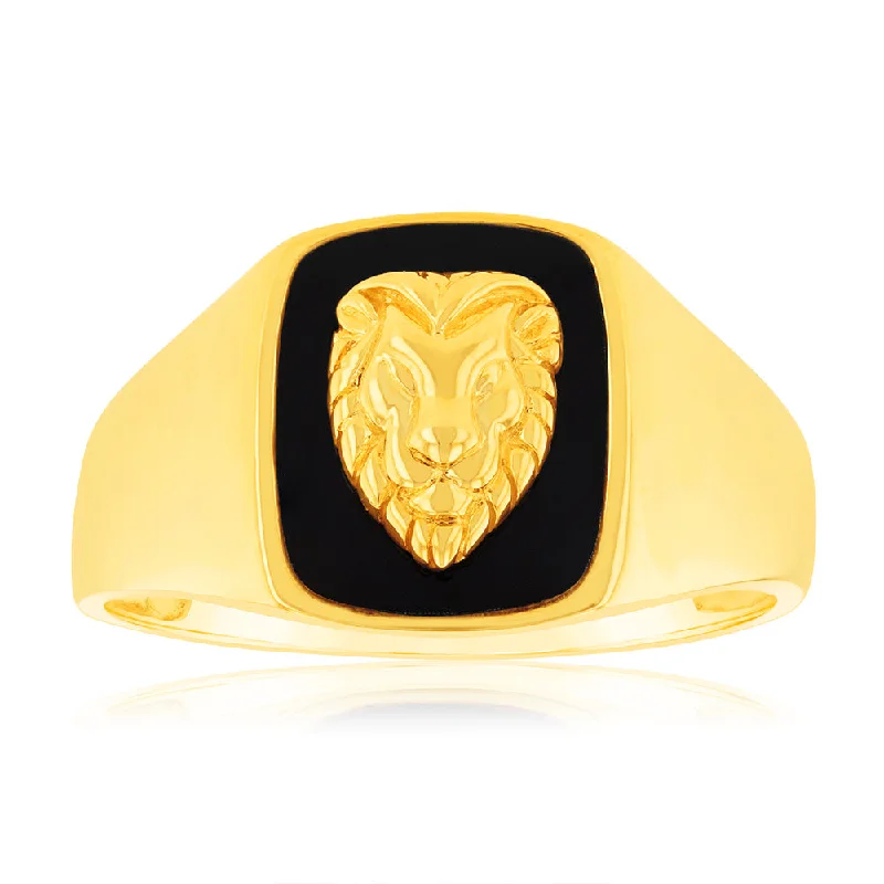 Agate rings-9ct Yellow Gold 0.77Ct Agate Lion Gents Ring