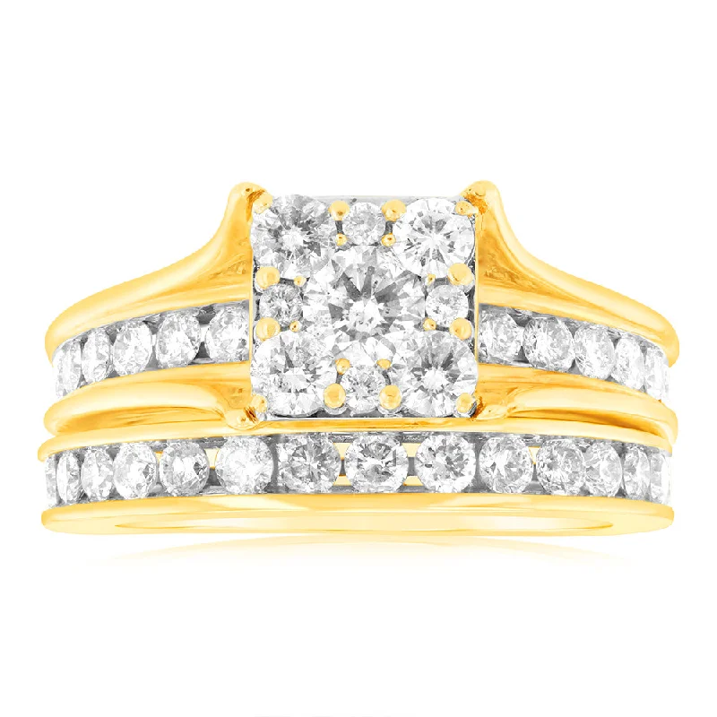 Round shape rings-9ct Yellow Gold 1.5 Carat Diamond 2 Ring Bridal Set