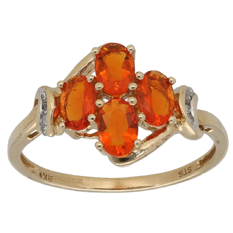 Thin frame rings-9ct Gold Fire Opal & 0.04ct Diamond Dress/Cocktail Ring Size V