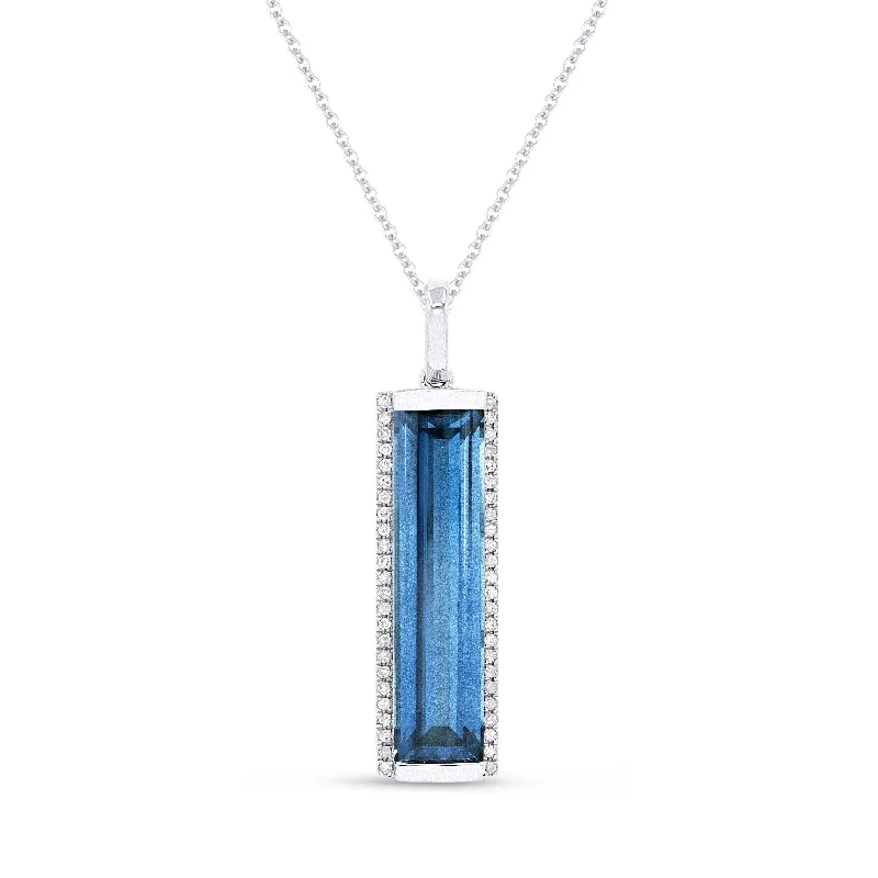 Heavy stone necklaces-4.31Ct Swiss Blue Topaz 16"pendant Necklace In 14K White Gold