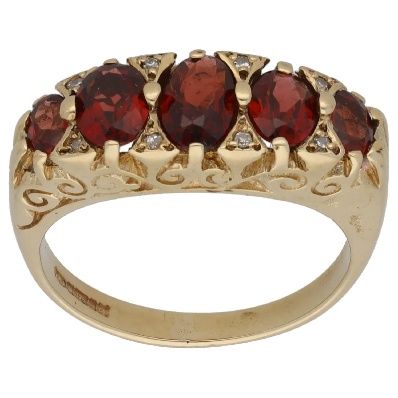 Slim heart rings-9ct Gold Garnet & 0.04ct Diamond Half Eternity Ring Size N