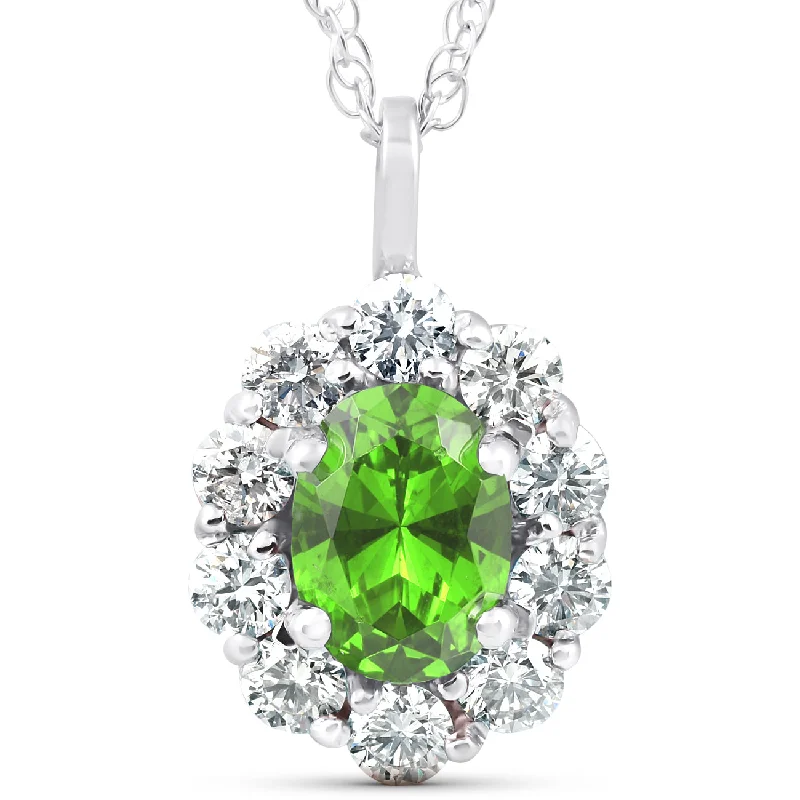 Clean cross necklaces-1 3/4ct Oval Peridot & Genuine Diamond Halo Pendant 14K White Gold