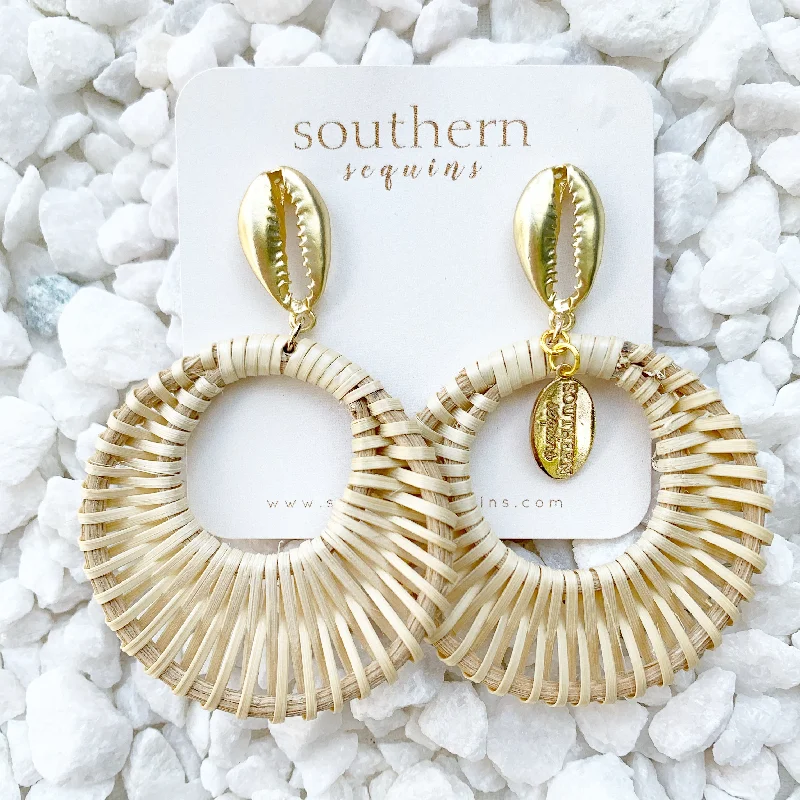 Tide motif earrings-Tropical Rattan “Retro” Hoop Earrings