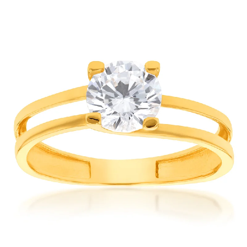 Worn flair rings-9ct Yellow Gold Cubic Zirconia 4 Claw Ring