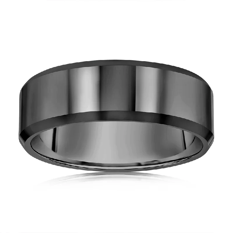 Cool wood rings-Polished Silver And Black 8mm Tungsten Ring