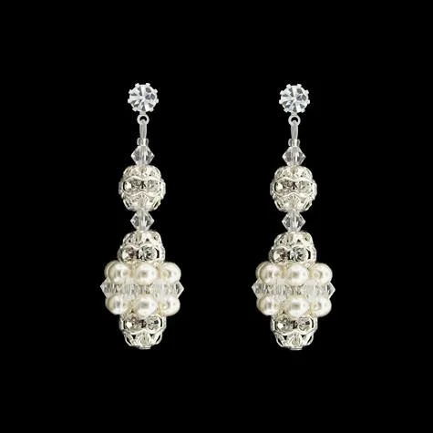 Birch wood earrings-Pearl & Crystal Bridal Earrings