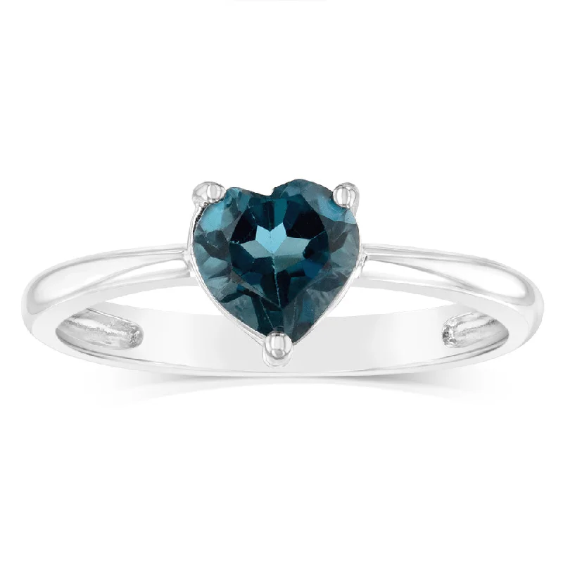 Twist band rings-Sterling Silver 0.90Ct Natural London Blue Topaz Heart Shaped  Ring