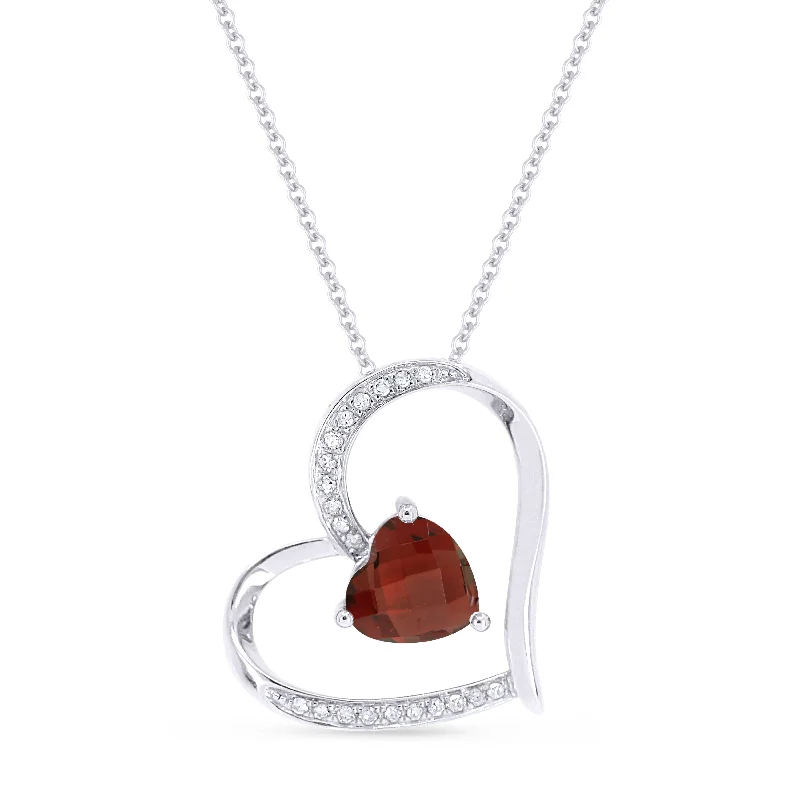 Multi-layer necklaces-1.15Ct Garnet 16"pendant Necklace In 14K White Gold