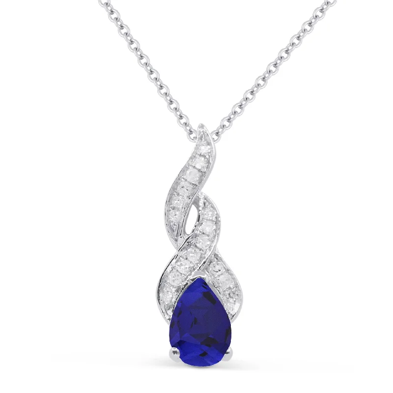 Raw woven necklaces-0.45Ct Created Sapphire 16"pendant Necklace In 14K White Gold