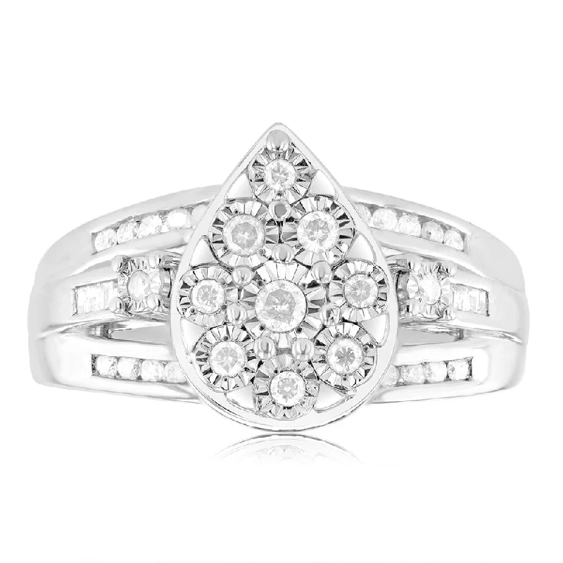 Thin cord rings-1/2 Carat Diamond Pear Shape Cluster Dress Ring in Sterling Silver