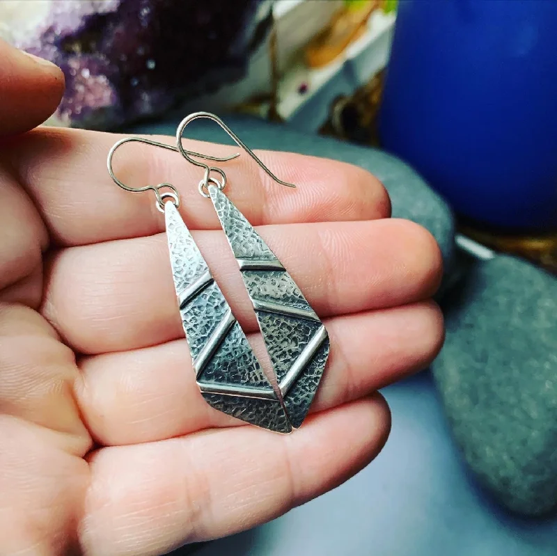 Flat badge earrings-Sterling Silver Zig-Zag Textured Earrings