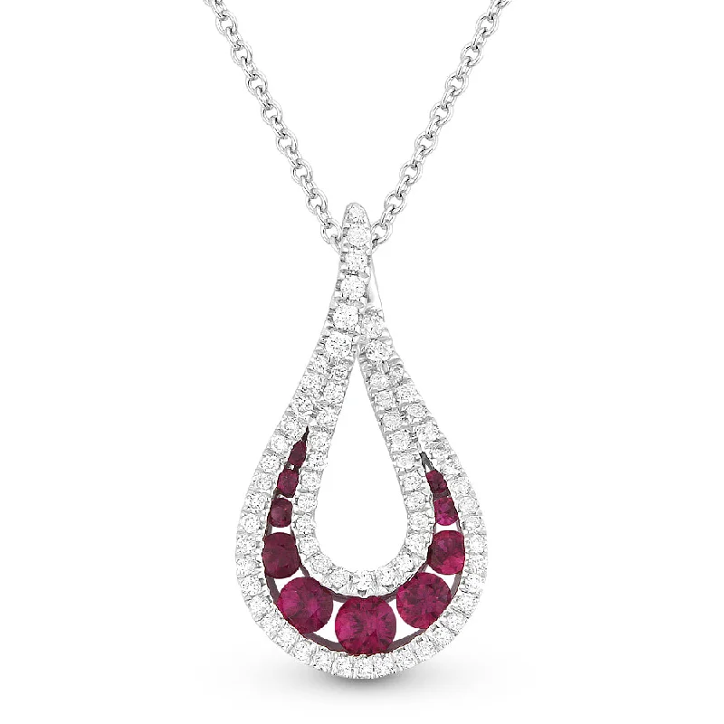 Aged bronze necklaces-0.09Ct Ruby 16"pendant Necklace In 14K White Gold