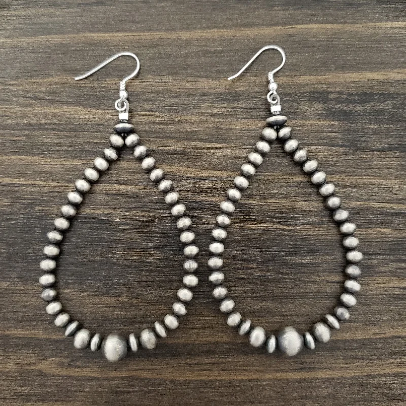 Thin texture earrings-Sterling Silver Navajo Pearl Tear Drop Dangle Earrings